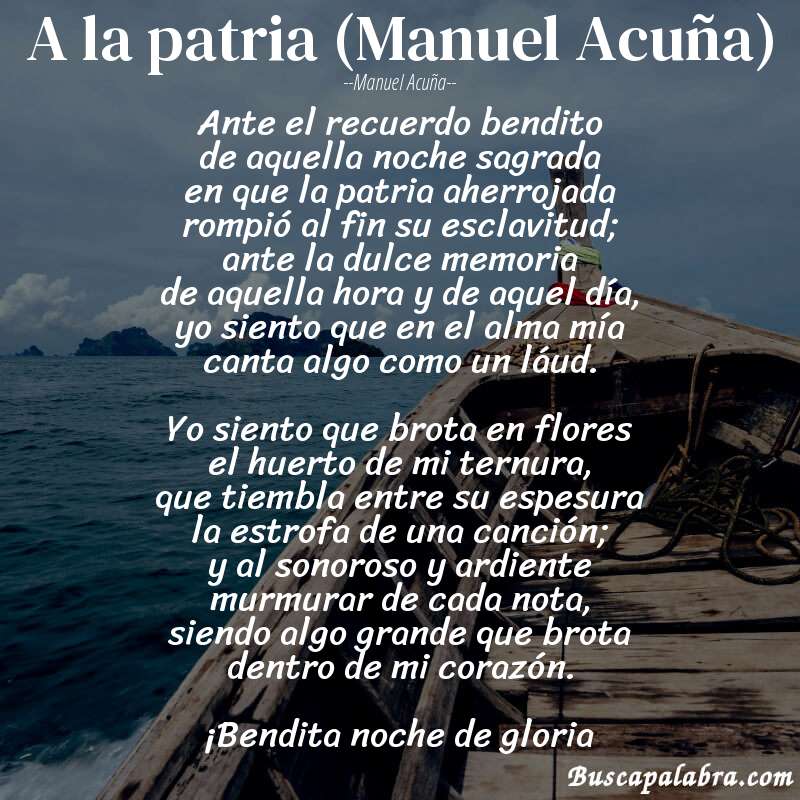 Poema A la patria (Manuel Acuña) de Manuel Acuña con fondo de barca