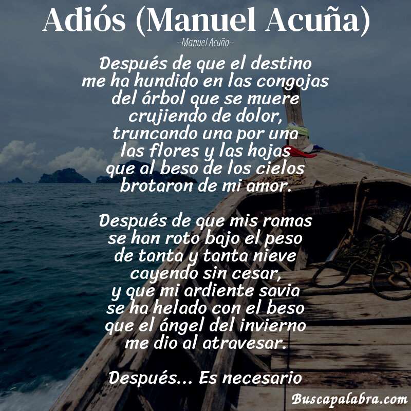 Poema Adiós (Manuel Acuña) de Manuel Acuña con fondo de barca