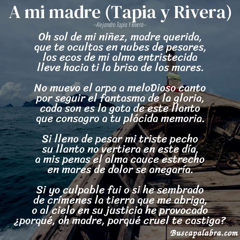 Poema A mi madre (Tapia y Rivera) de Alejandro Tapia y Rivera con fondo de barca