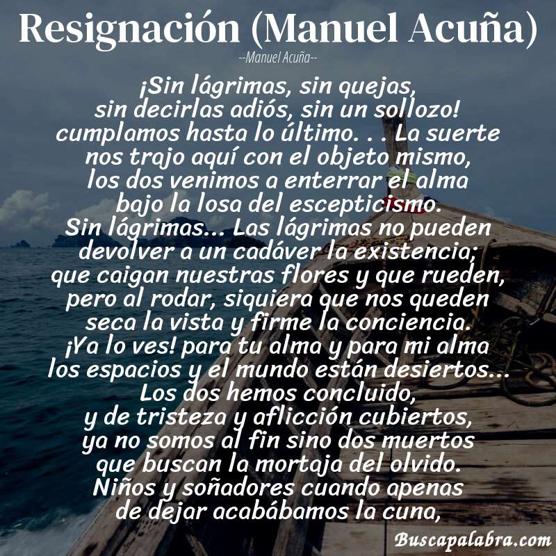 Poema Resignación (Manuel Acuña) de Manuel Acuña con fondo de barca