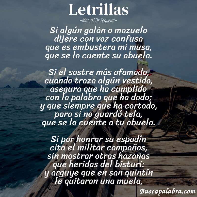 Poema letrillas de Manuel de Zequeira con fondo de barca