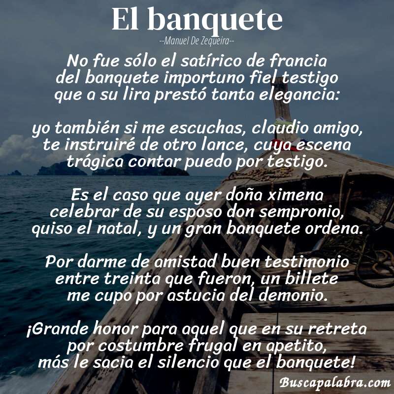 Poema el banquete de Manuel de Zequeira con fondo de barca