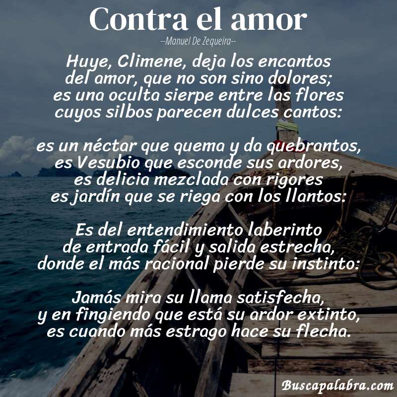 Poema Contra el amor de Manuel de Zequeira con fondo de barca