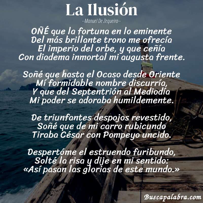 Poema La Ilusión de Manuel de Zequeira con fondo de barca