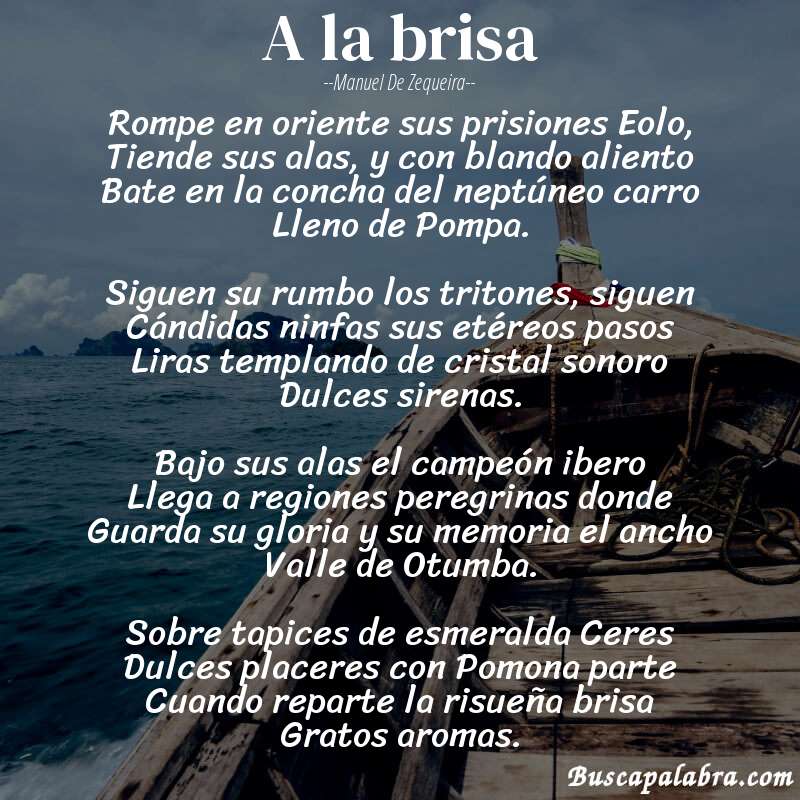 Poema A la brisa de Manuel de Zequeira con fondo de barca