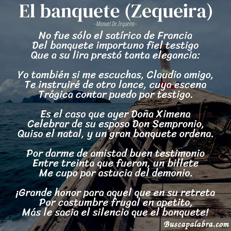 Poema El banquete (Zequeira) de Manuel de Zequeira con fondo de barca