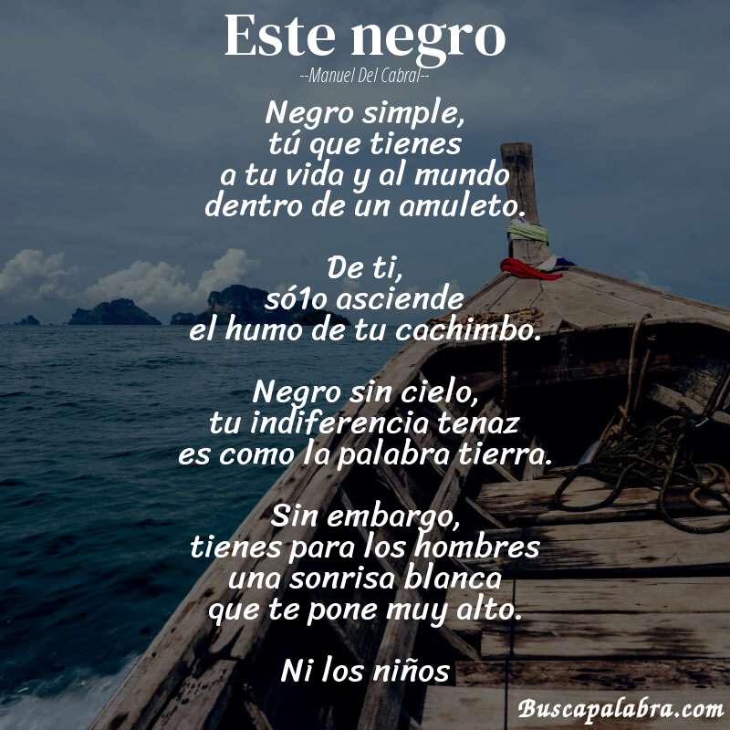 Poema este negro de Manuel del Cabral con fondo de barca