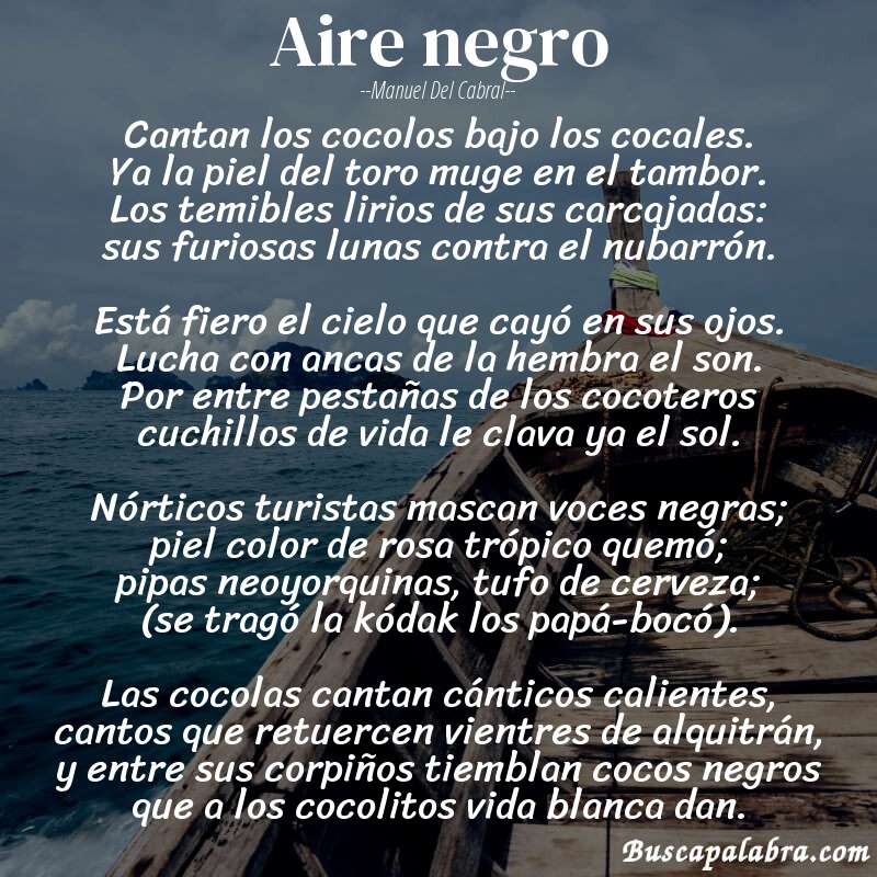 Poema aire negro de Manuel del Cabral con fondo de barca