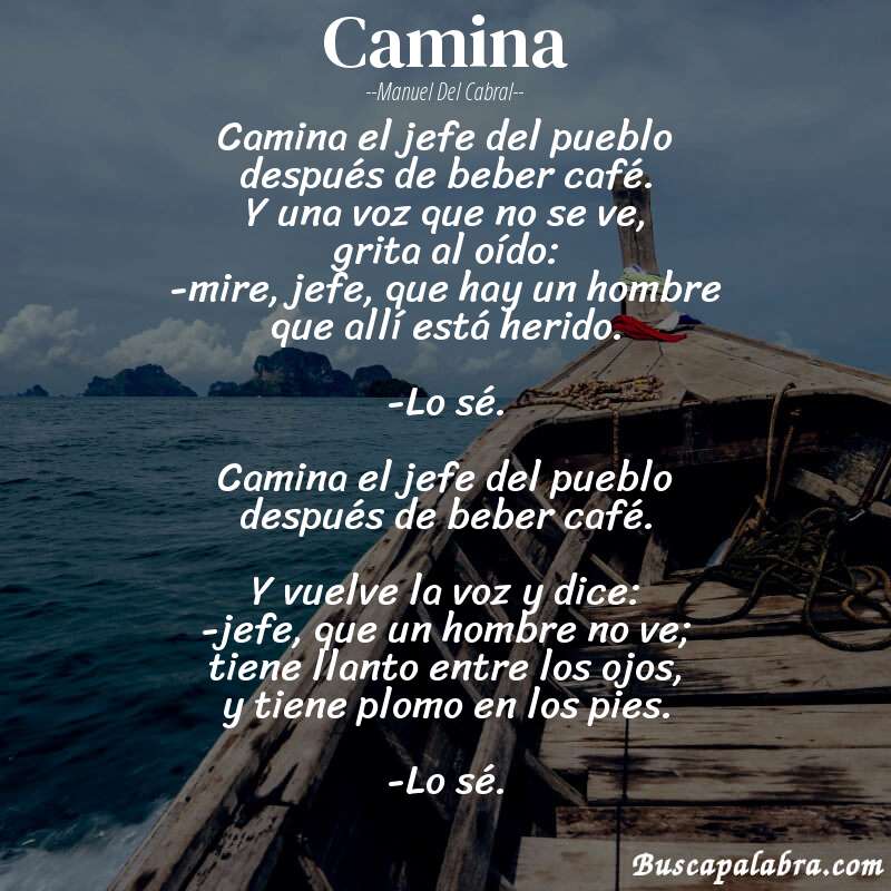 Poema camina de Manuel del Cabral con fondo de barca