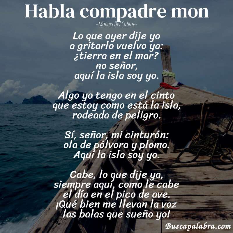 Poema habla compadre mon de Manuel del Cabral con fondo de barca