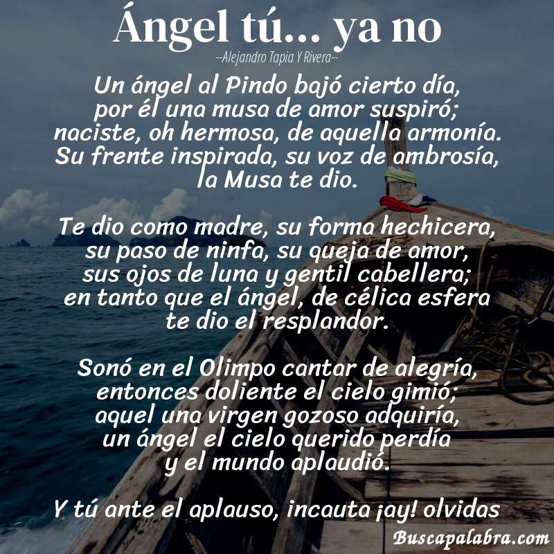 Poema Ángel tú... ya no de Alejandro Tapia y Rivera con fondo de barca