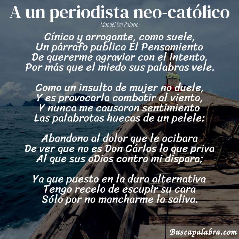 Poema A un periodista neo-católico de Manuel del Palacio con fondo de barca