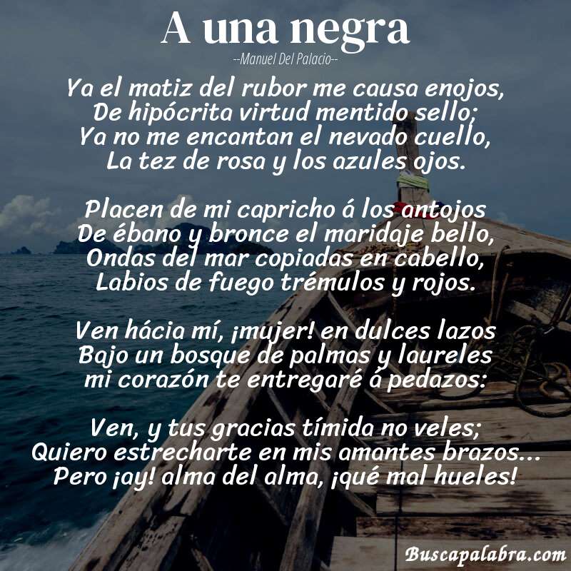 Poema A una negra de Manuel del Palacio con fondo de barca