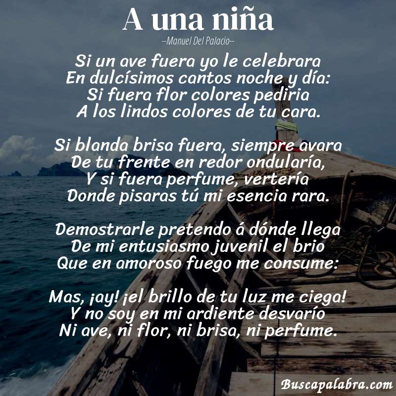 Poema A una niña de Manuel del Palacio con fondo de barca