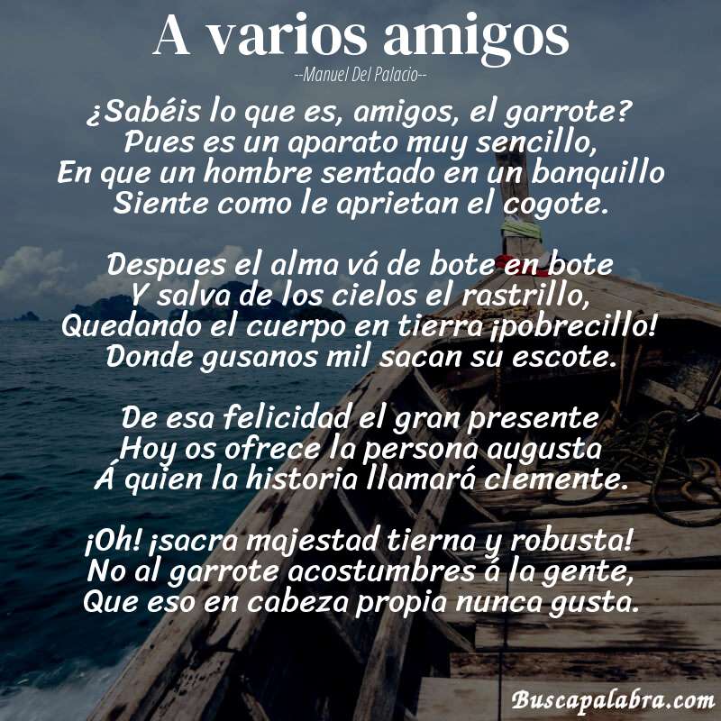 Poema A varios amigos de Manuel del Palacio con fondo de barca