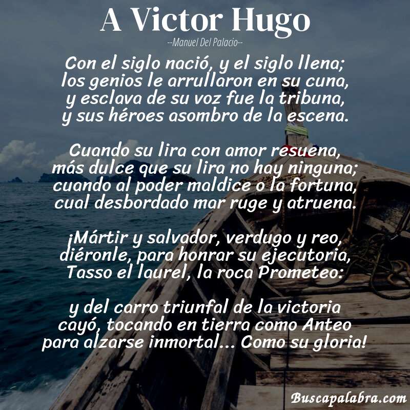 Poema A Victor Hugo de Manuel del Palacio con fondo de barca