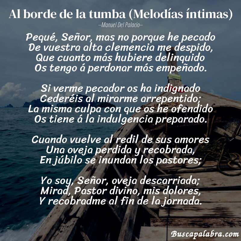 Poema Al borde de la tumba (Melodías íntimas) de Manuel del Palacio con fondo de barca