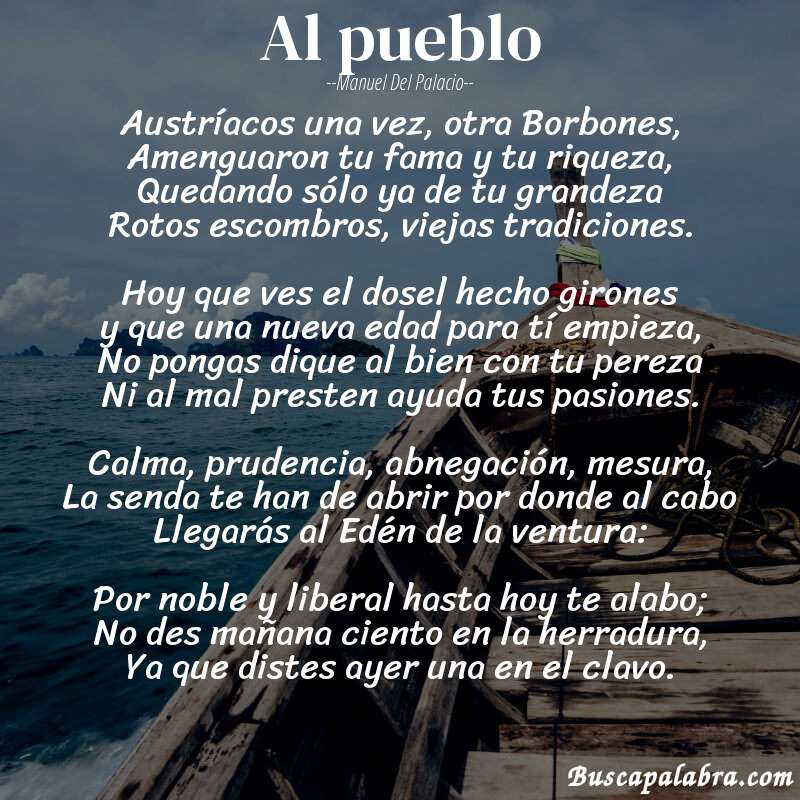 Poema Al pueblo de Manuel del Palacio con fondo de barca