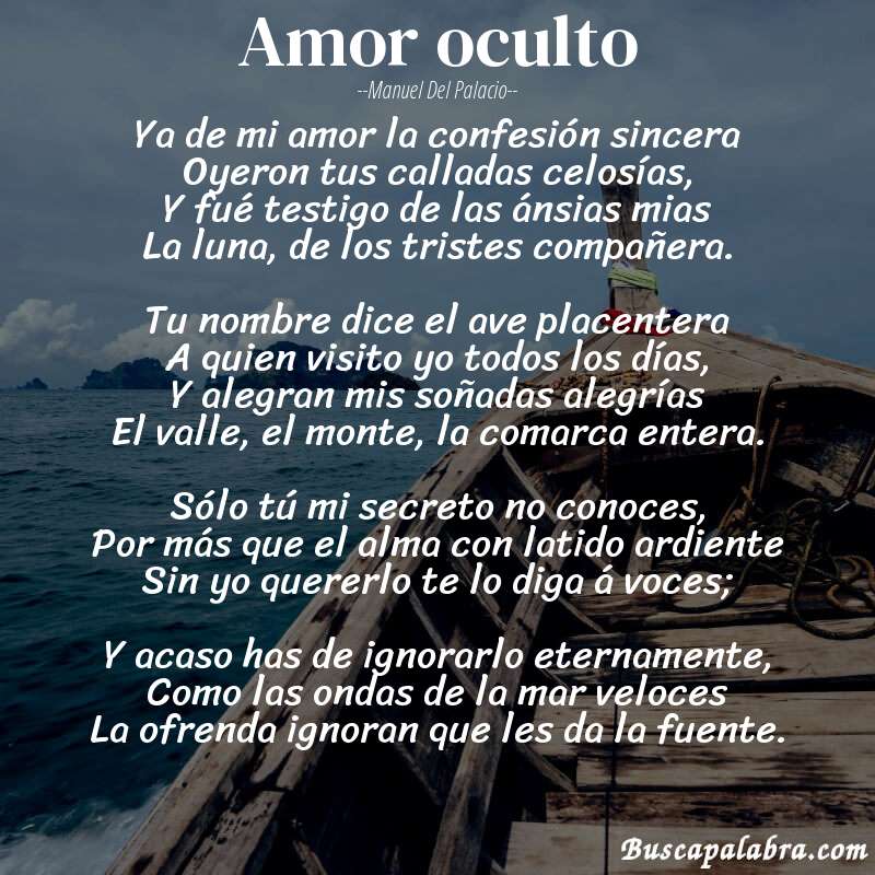 Poema Amor oculto de Manuel del Palacio con fondo de barca