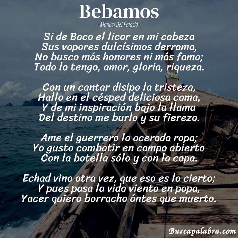 Poema Bebamos de Manuel del Palacio con fondo de barca
