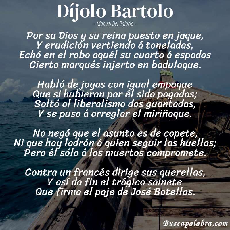 Poema Díjolo Bartolo de Manuel del Palacio con fondo de barca