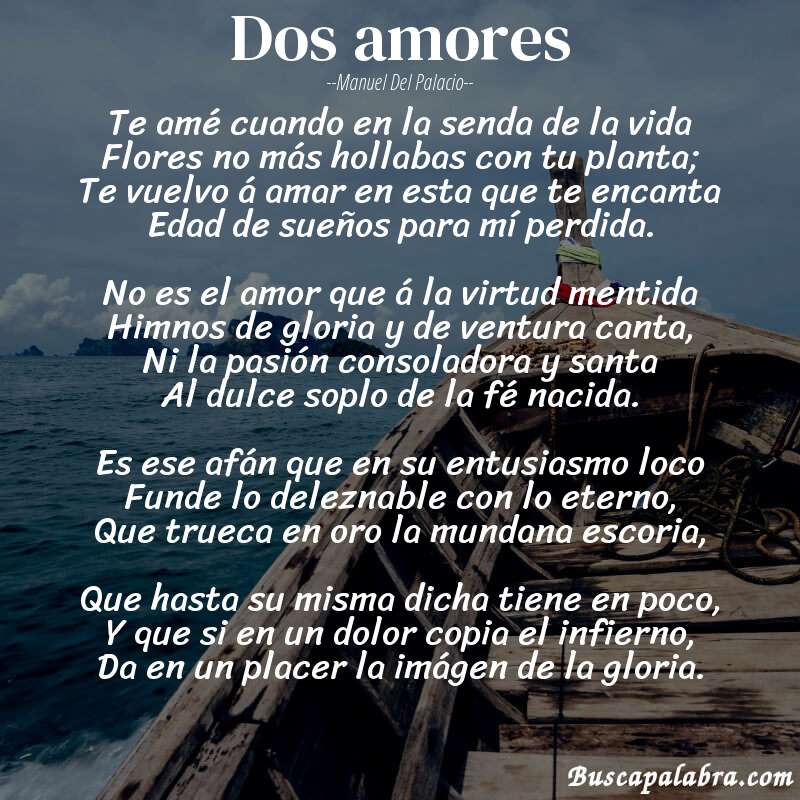 Poema Dos amores de Manuel del Palacio con fondo de barca