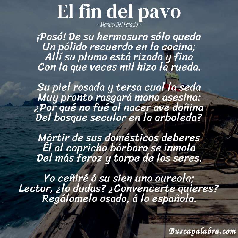 Poema El fin del pavo de Manuel del Palacio con fondo de barca