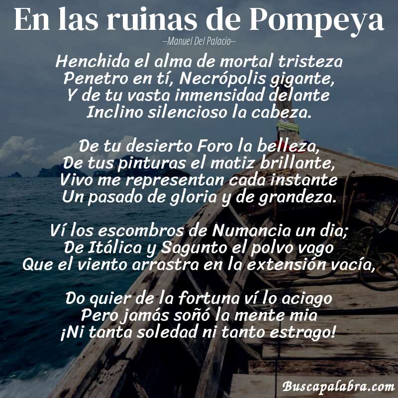 Poema En las ruinas de Pompeya de Manuel del Palacio con fondo de barca