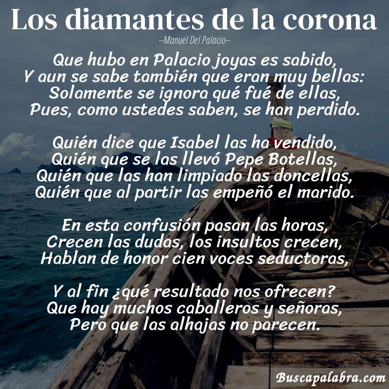 Poema Los diamantes de la corona de Manuel del Palacio con fondo de barca