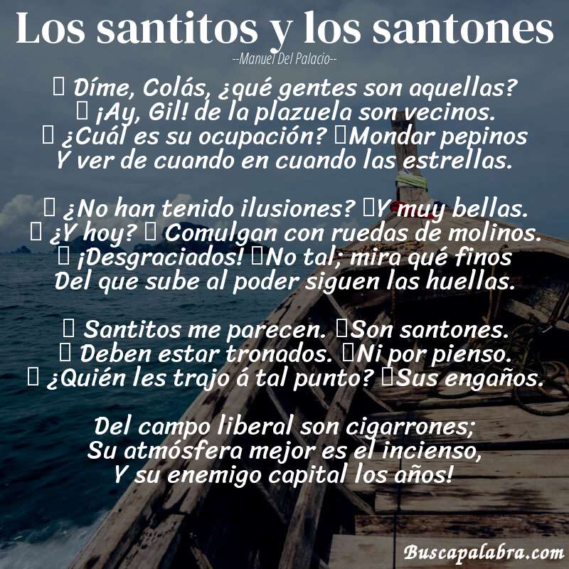 Poema Los santitos y los santones de Manuel del Palacio con fondo de barca