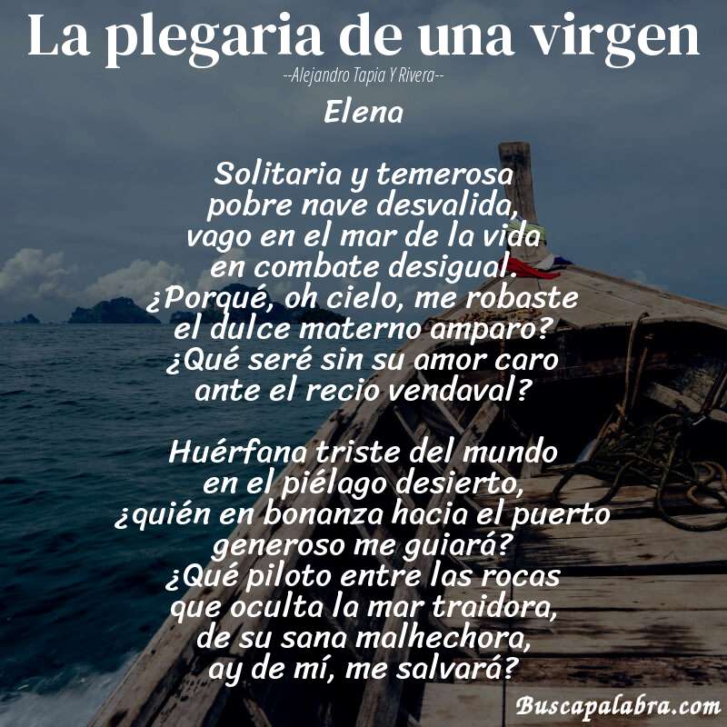 Poema La plegaria de una virgen de Alejandro Tapia y Rivera con fondo de barca