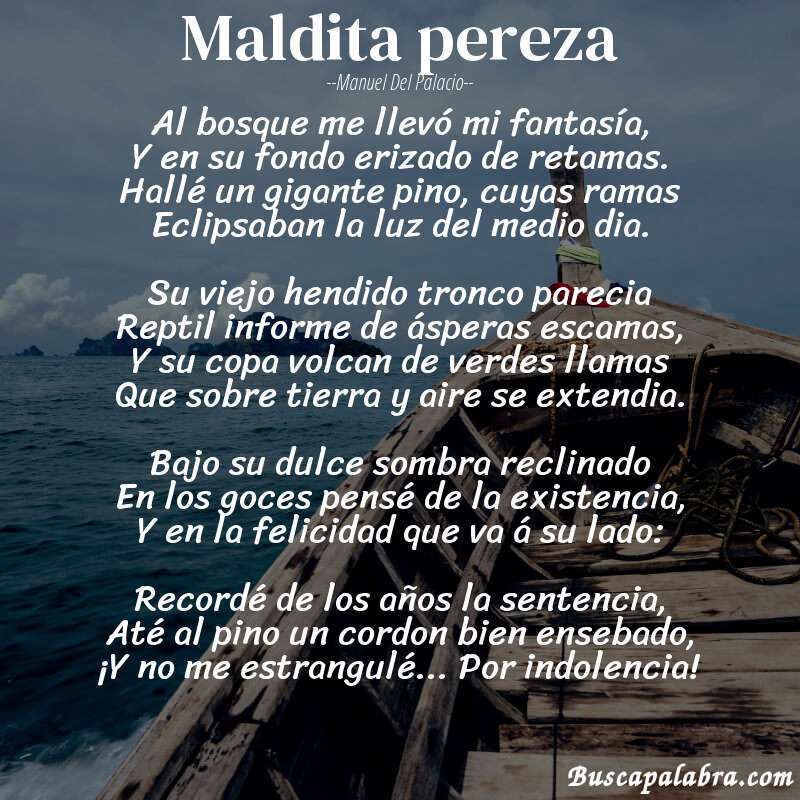 Poema Maldita pereza de Manuel del Palacio con fondo de barca