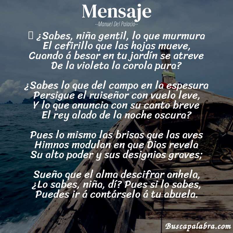 Poema Mensaje de Manuel del Palacio con fondo de barca