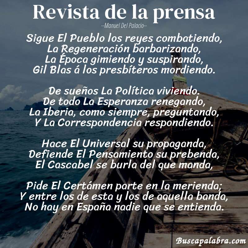 Poema Revista de la prensa de Manuel del Palacio con fondo de barca