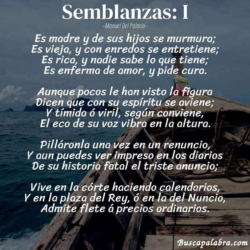 Poema Semblanzas: I de Manuel del Palacio con fondo de barca