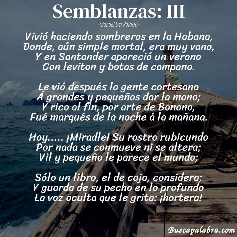 Poema Semblanzas: III de Manuel del Palacio con fondo de barca