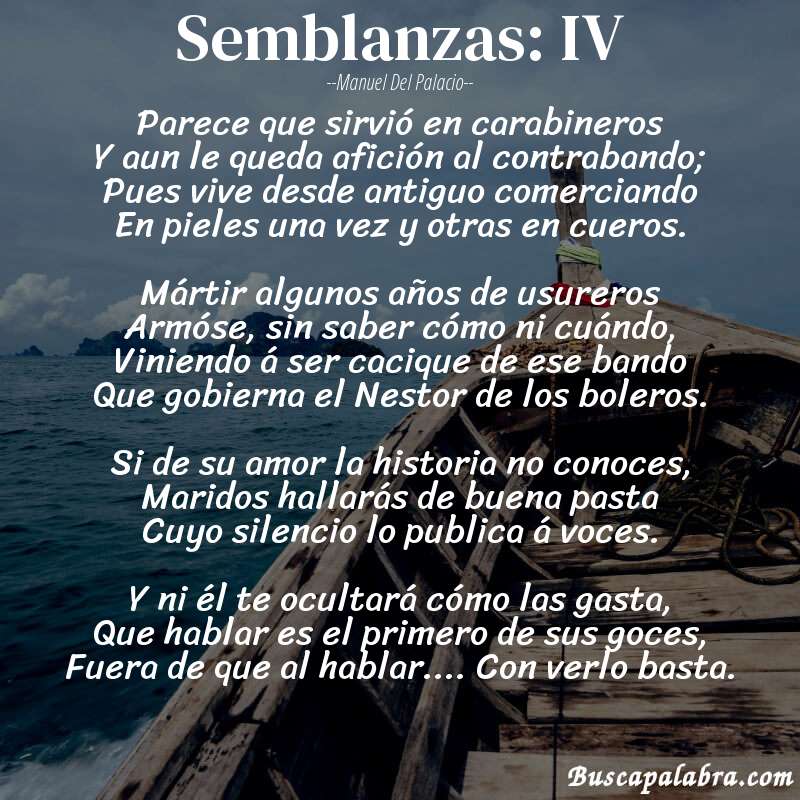 Poema Semblanzas: IV de Manuel del Palacio con fondo de barca