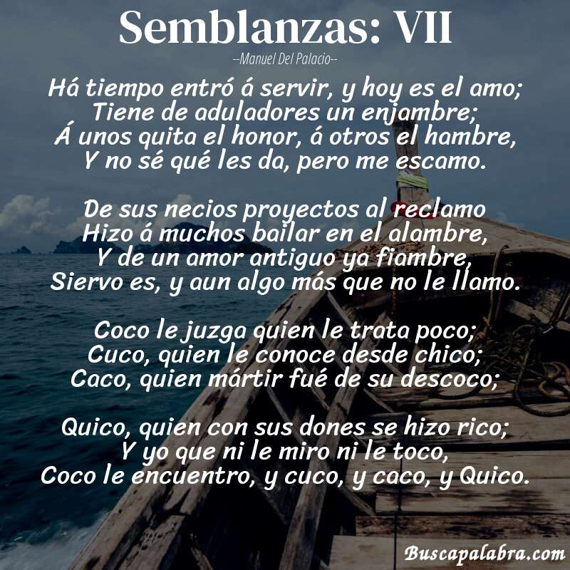 Poema Semblanzas: VII de Manuel del Palacio con fondo de barca