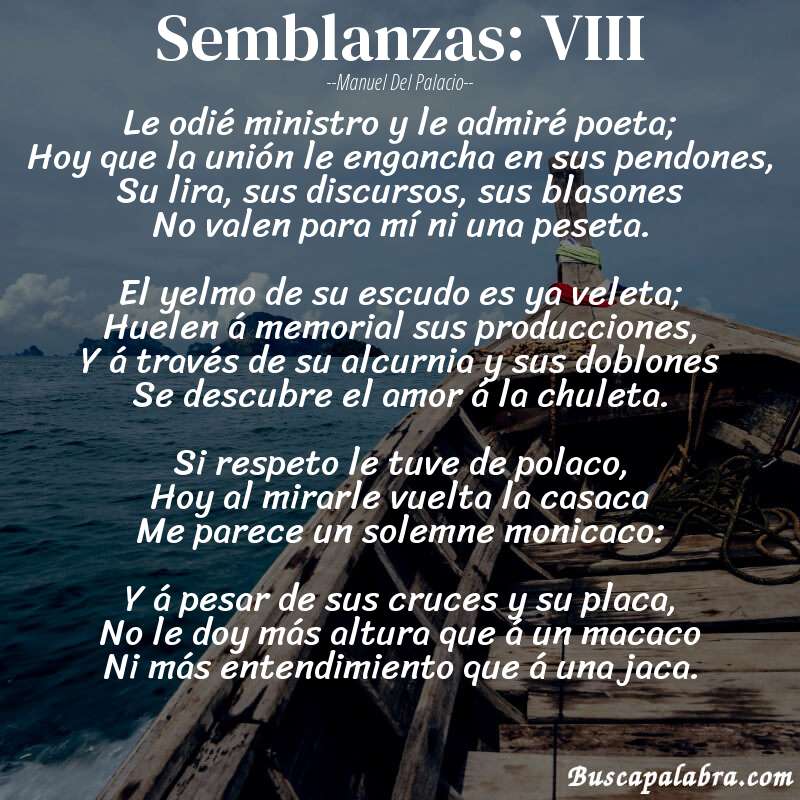 Poema Semblanzas: VIII de Manuel del Palacio con fondo de barca