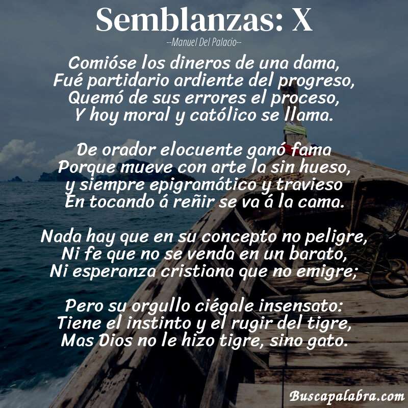 Poema Semblanzas: X de Manuel del Palacio con fondo de barca