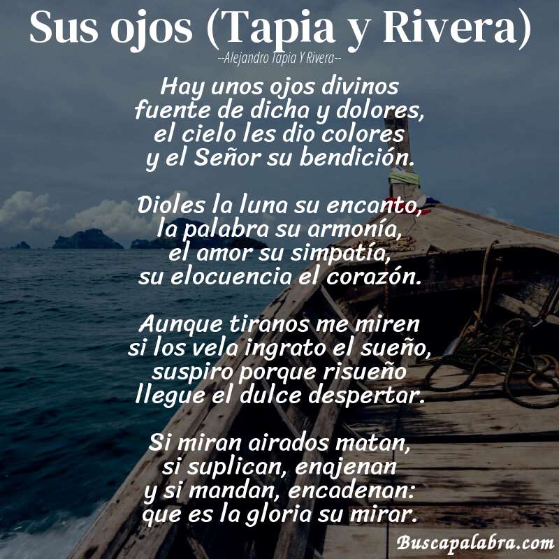 Poema Sus ojos (Tapia y Rivera) de Alejandro Tapia y Rivera con fondo de barca