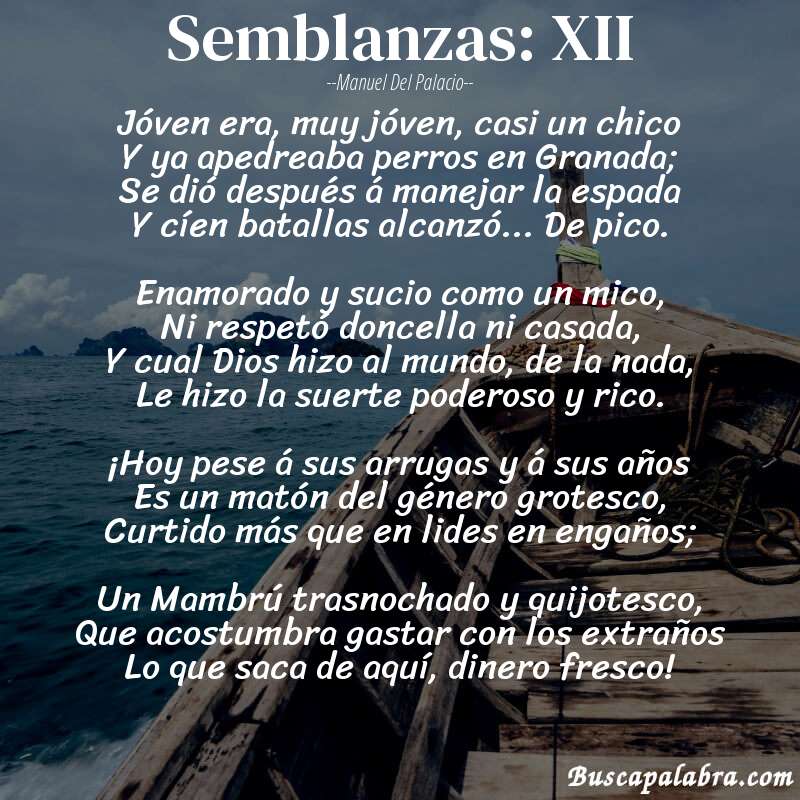 Poema Semblanzas: XII de Manuel del Palacio con fondo de barca