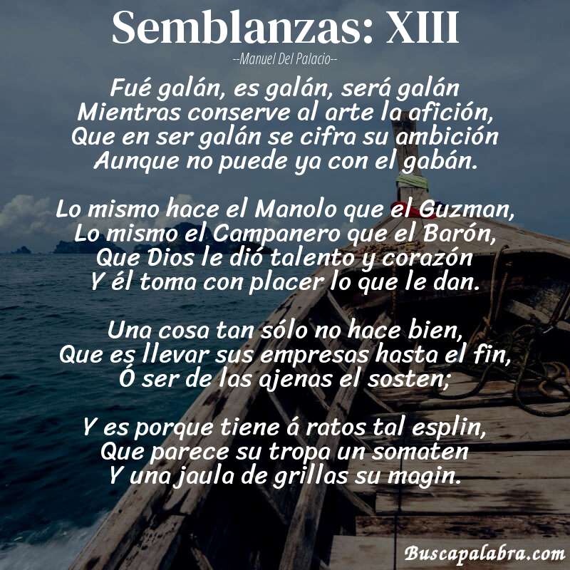 Poema Semblanzas: XIII de Manuel del Palacio con fondo de barca