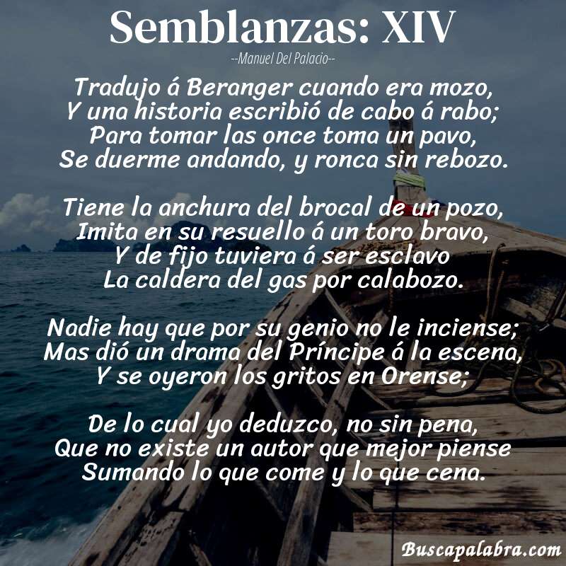 Poema Semblanzas: XIV de Manuel del Palacio con fondo de barca