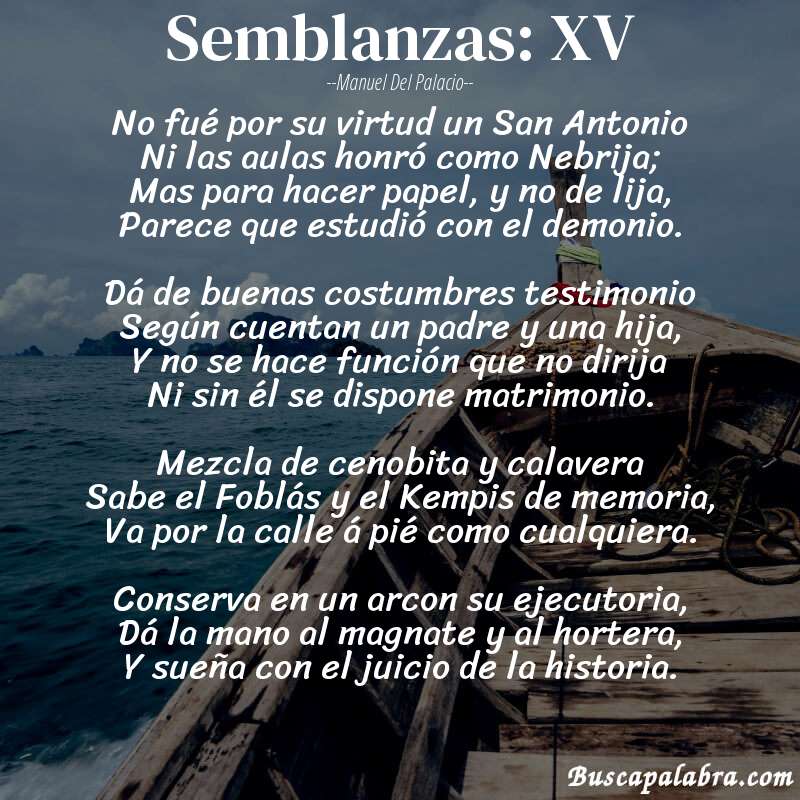 Poema Semblanzas: XV de Manuel del Palacio con fondo de barca