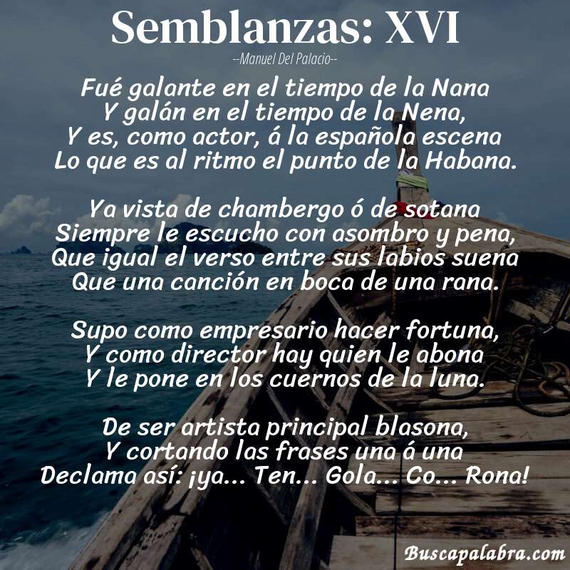Poema Semblanzas: XVI de Manuel del Palacio con fondo de barca