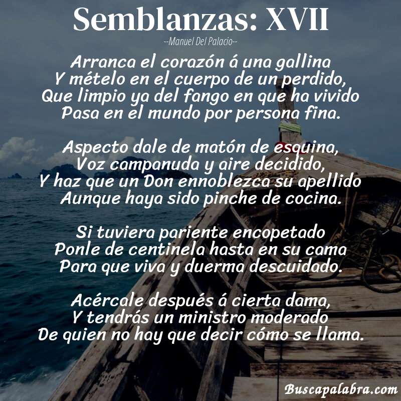 Poema Semblanzas: XVII de Manuel del Palacio con fondo de barca