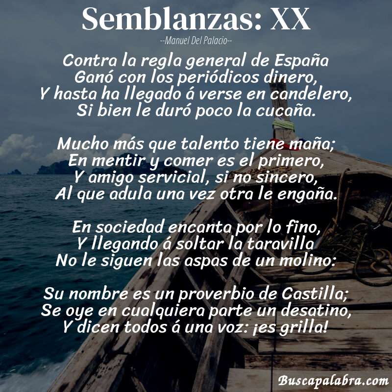 Poema Semblanzas: XX de Manuel del Palacio con fondo de barca