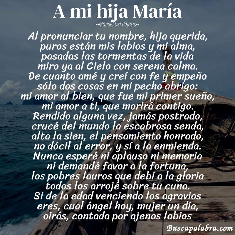 Poema A mi hija María de Manuel del Palacio con fondo de barca