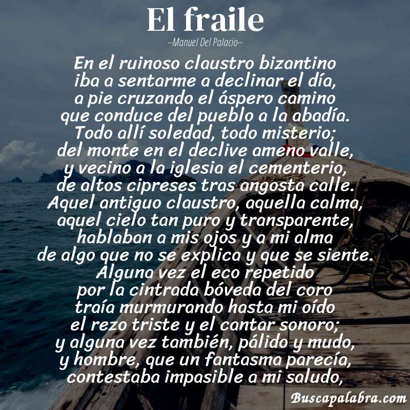 Poema El fraile de Manuel del Palacio con fondo de barca